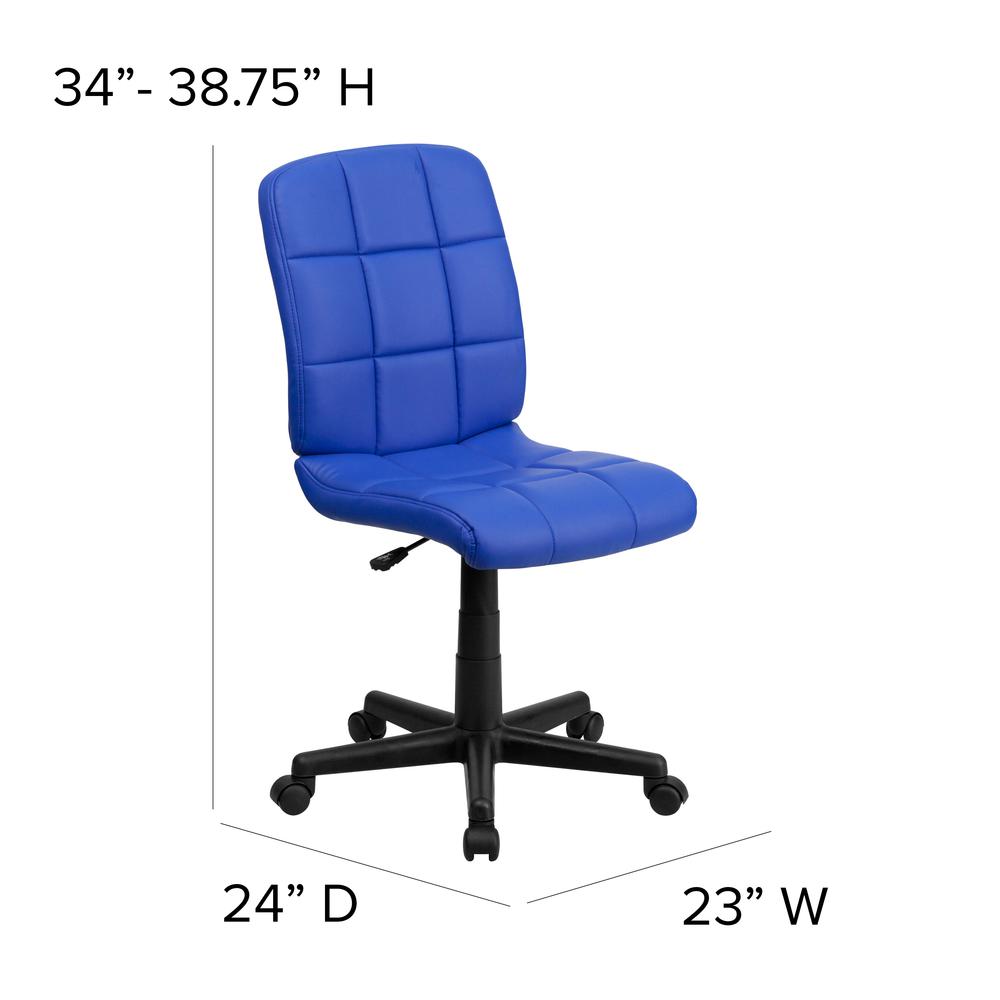 Mid-Back Blue Quilted Vinyl Swivel Task Office Chair. Picture 2