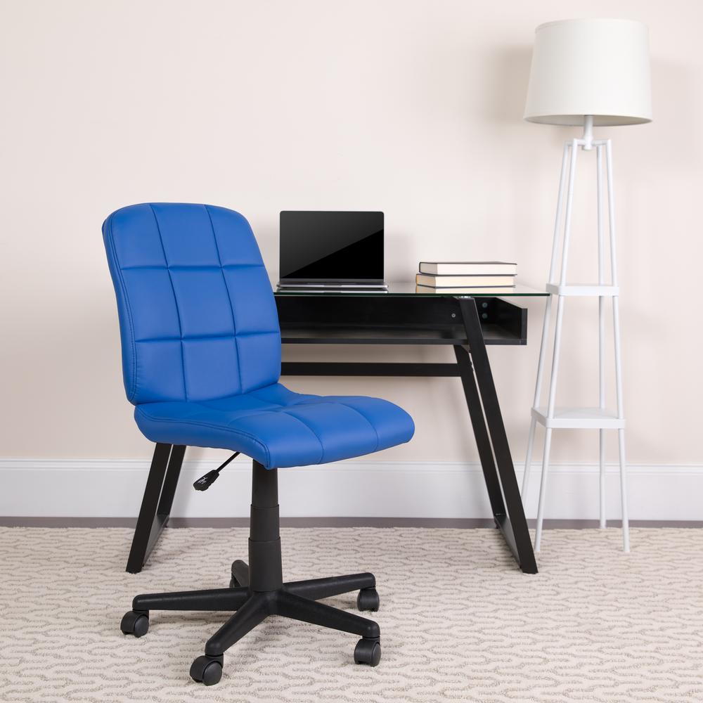 Mid-Back Blue Quilted Vinyl Swivel Task Office Chair. Picture 9