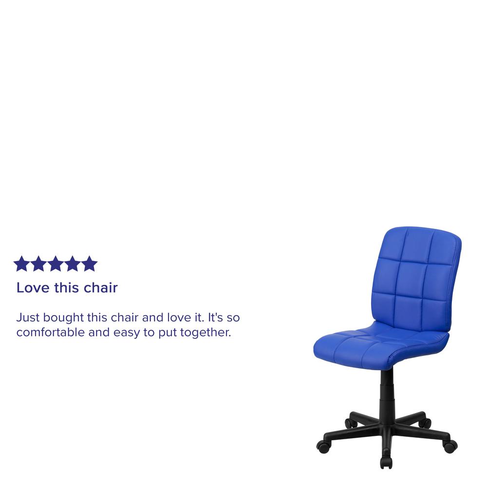 Mid-Back Blue Quilted Vinyl Swivel Task Office Chair. Picture 10