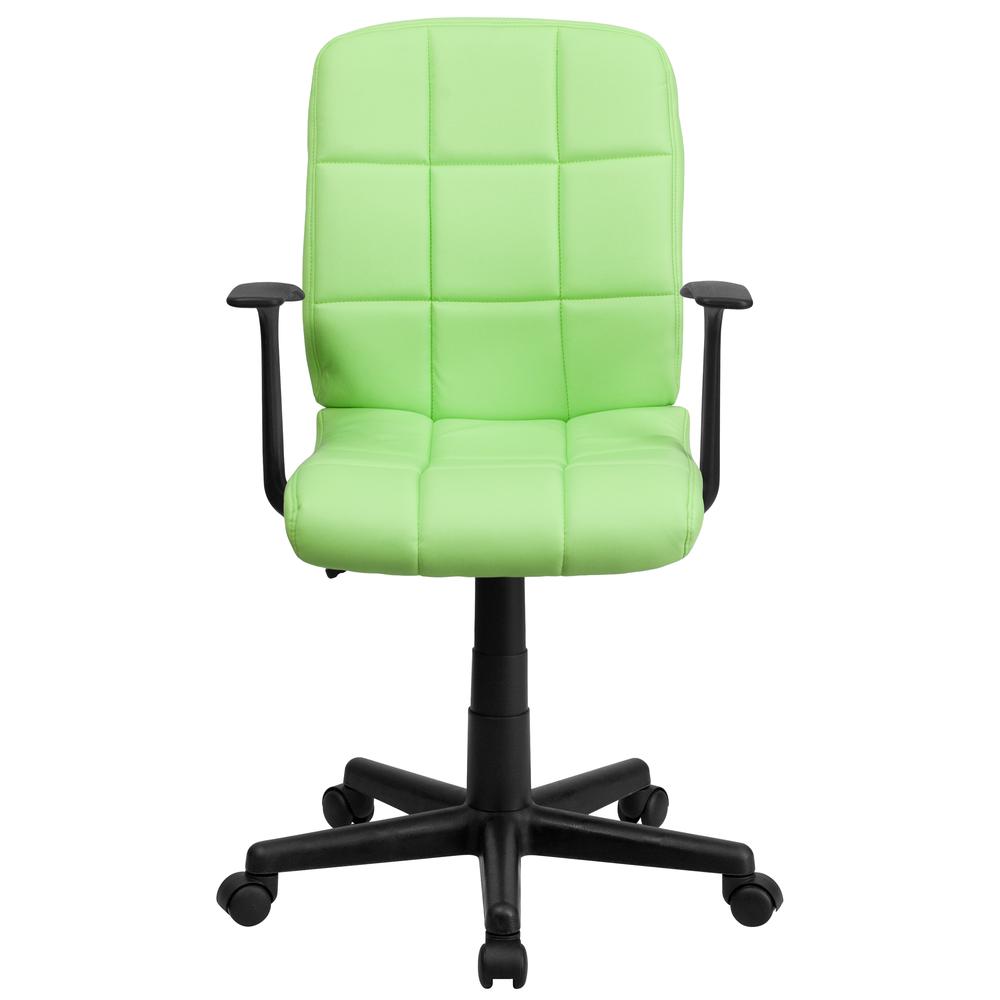 Mid-Back Green Quilted Vinyl Swivel Task Office Chair with Arms. Picture 4