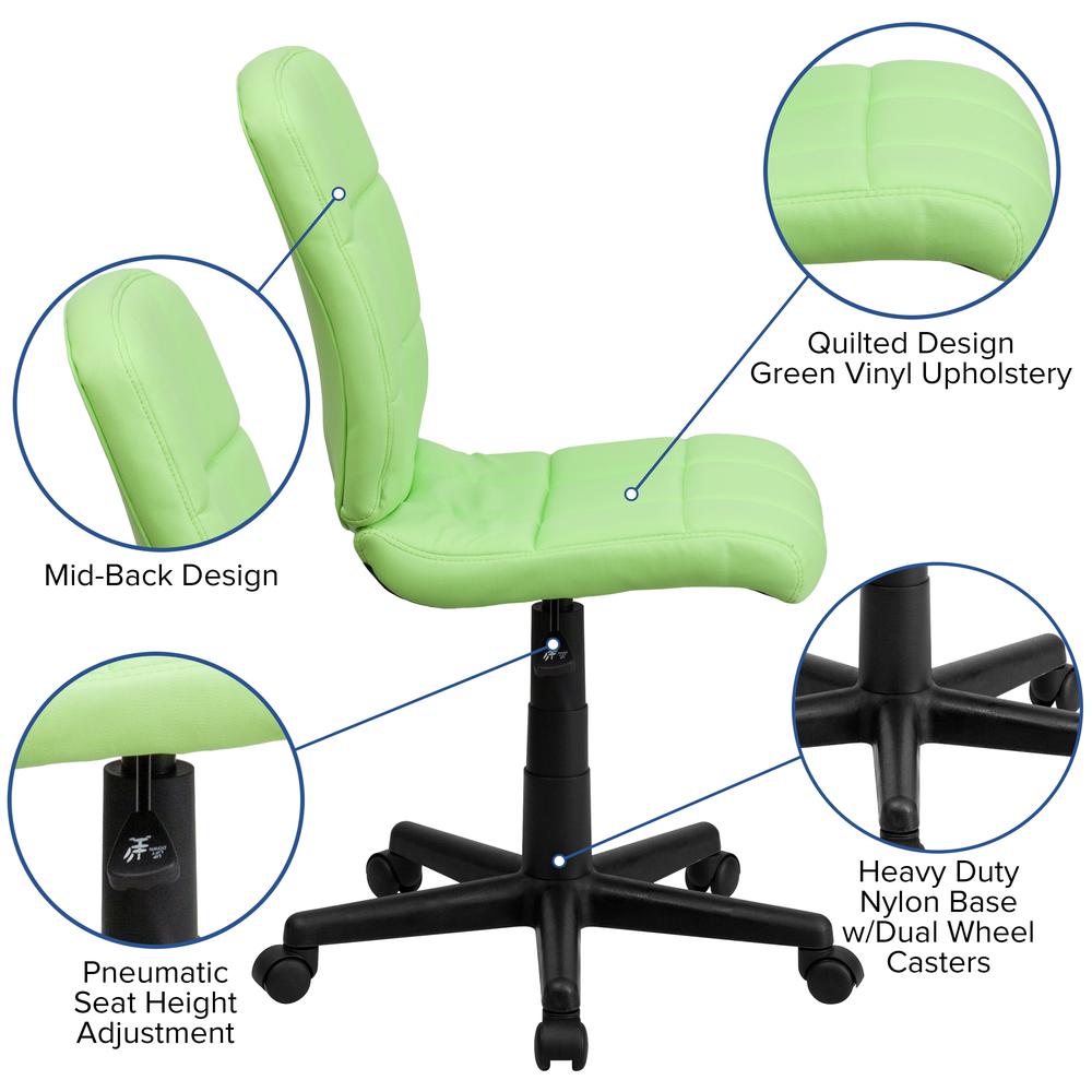 Mid-Back Green Quilted Vinyl Swivel Task Office Chair. Picture 6