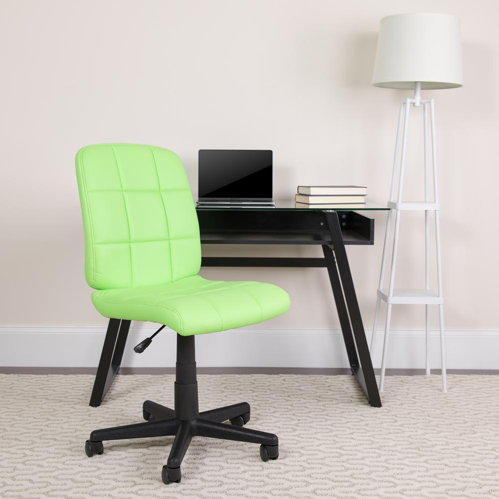 Mid-Back Green Quilted Vinyl Swivel Task Office Chair. Picture 7