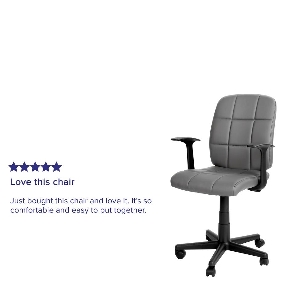 Mid-Back Gray Quilted Vinyl Swivel Task Office Chair with Arms. Picture 5