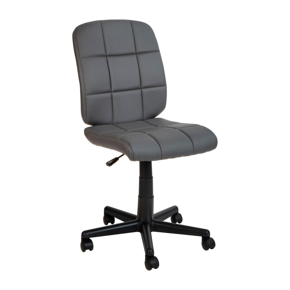 Mid-Back Gray Quilted Vinyl Swivel Task Office Chair. Picture 2