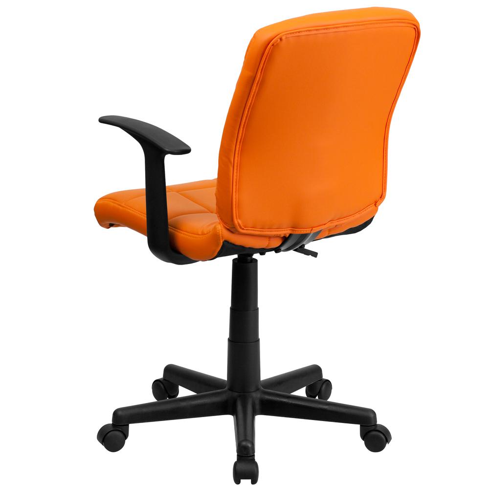 Mid-Back Orange Quilted Vinyl Swivel Task Office Chair with Arms. Picture 4