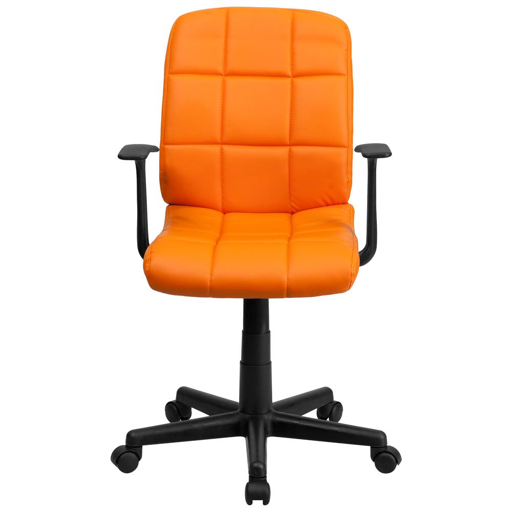Mid-Back Orange Quilted Vinyl Swivel Task Office Chair with Arms. Picture 5