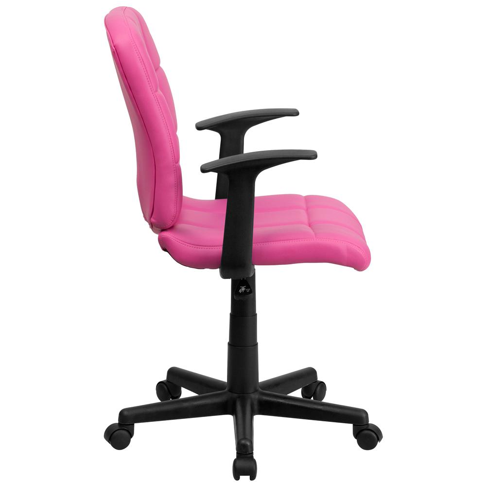 Mid-Back Pink Quilted Vinyl Swivel Task Office Chair with Arms. Picture 3