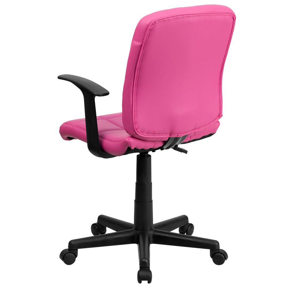 Mid-Back Pink Quilted Vinyl Swivel Task Office Chair with Arms. Picture 4