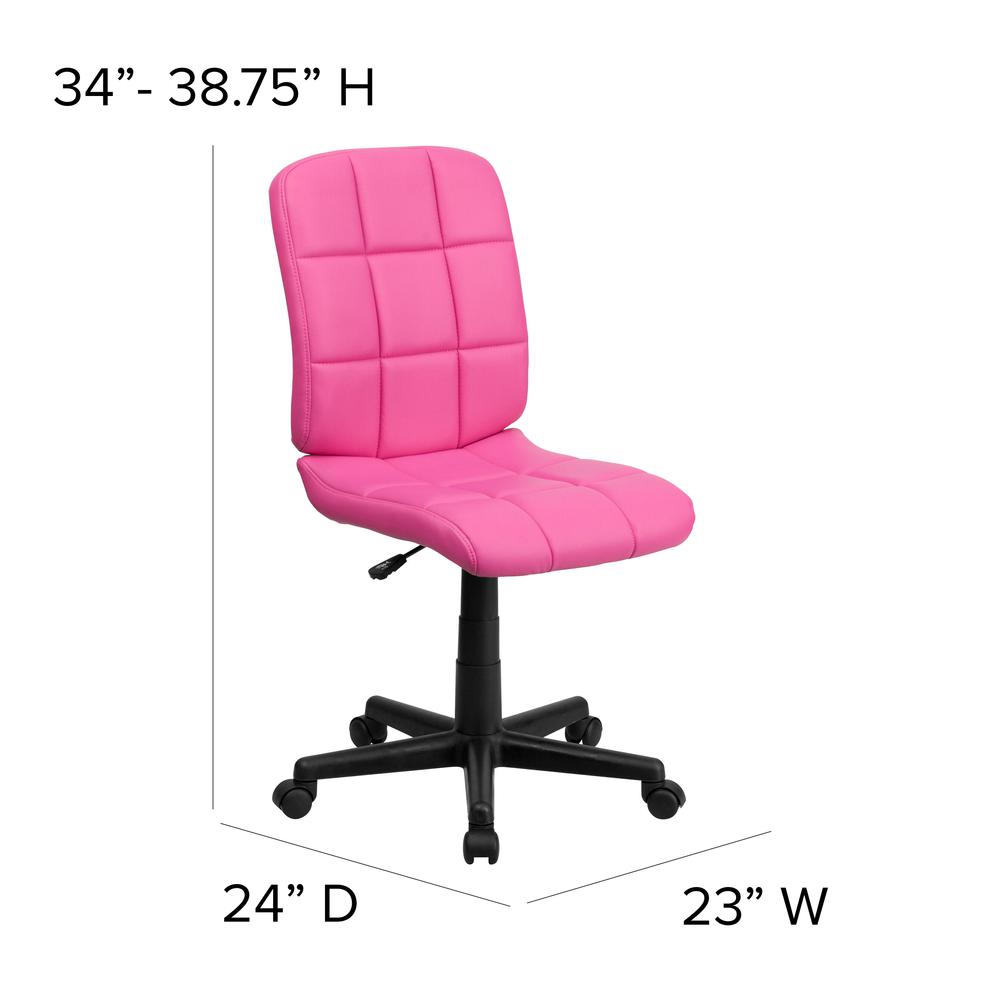 Mid-Back Pink Quilted Vinyl Swivel Task Office Chair. Picture 2