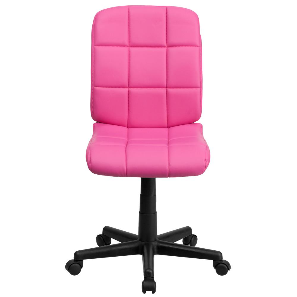 Mid-Back Pink Quilted Vinyl Swivel Task Office Chair. Picture 5