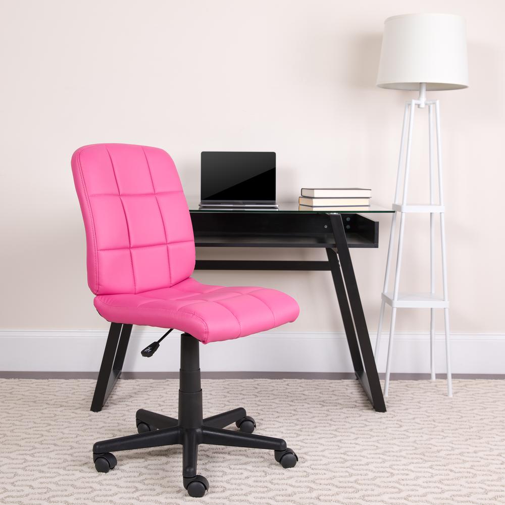Mid-Back Pink Quilted Vinyl Swivel Task Office Chair. Picture 9
