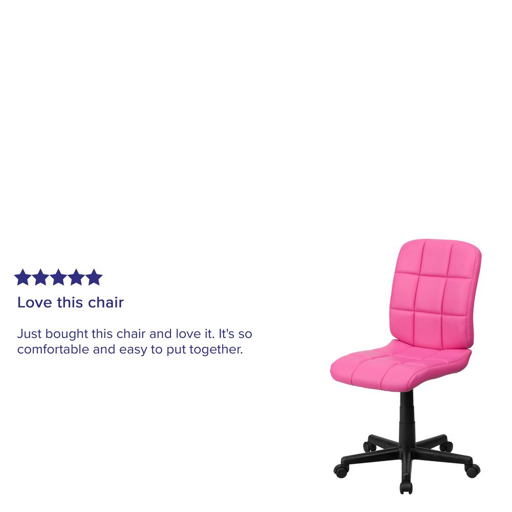 Mid-Back Pink Quilted Vinyl Swivel Task Office Chair. Picture 10