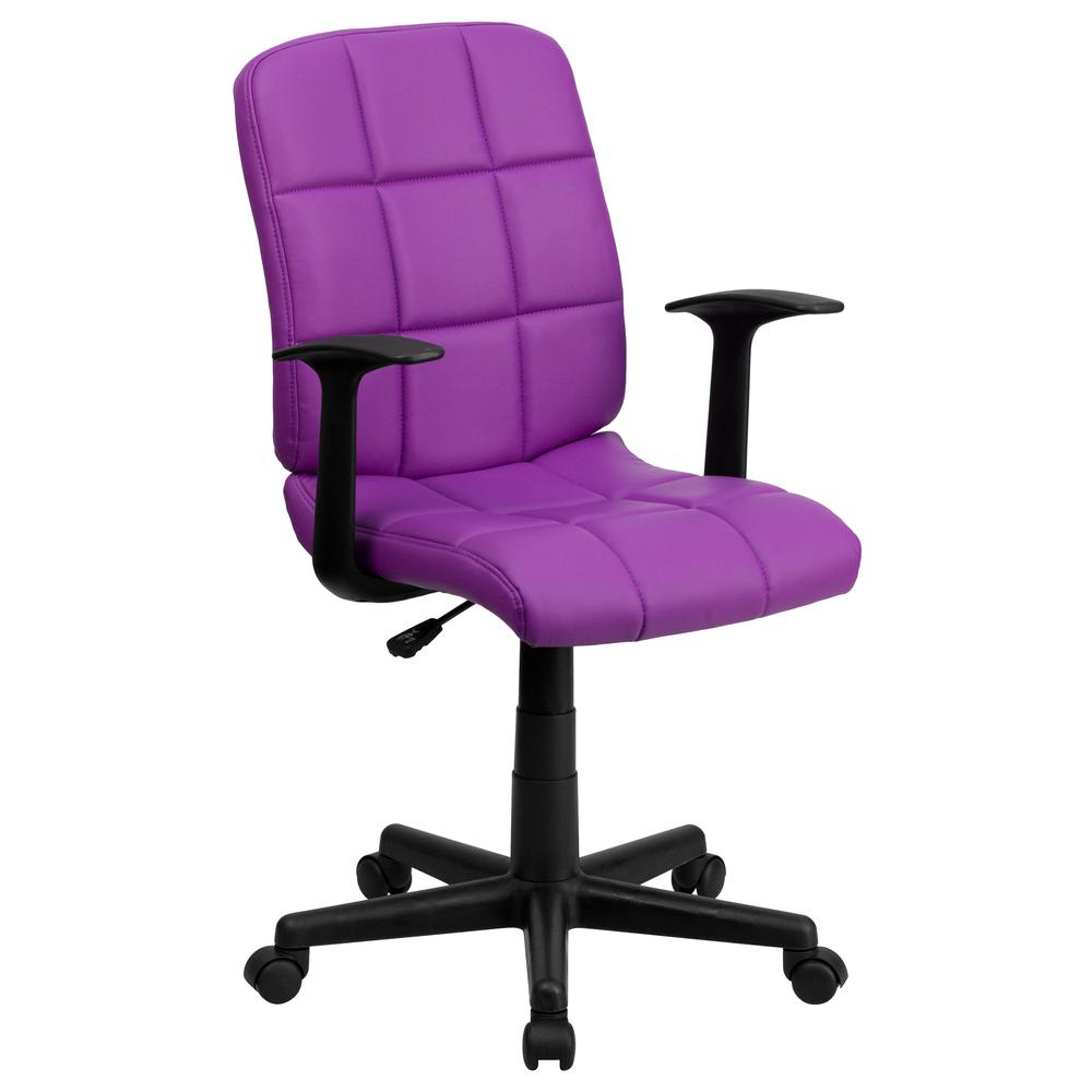 Mid-Back Purple Quilted Vinyl Swivel Task Office Chair with Arms. Picture 1