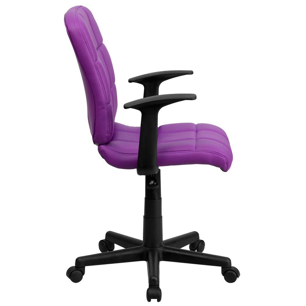 Mid-Back Purple Quilted Vinyl Swivel Task Office Chair with Arms. Picture 3