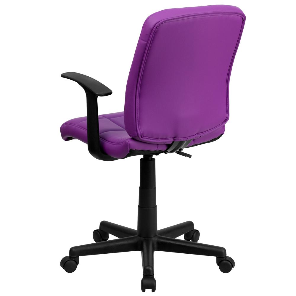 Mid-Back Purple Quilted Vinyl Swivel Task Office Chair with Arms. Picture 4