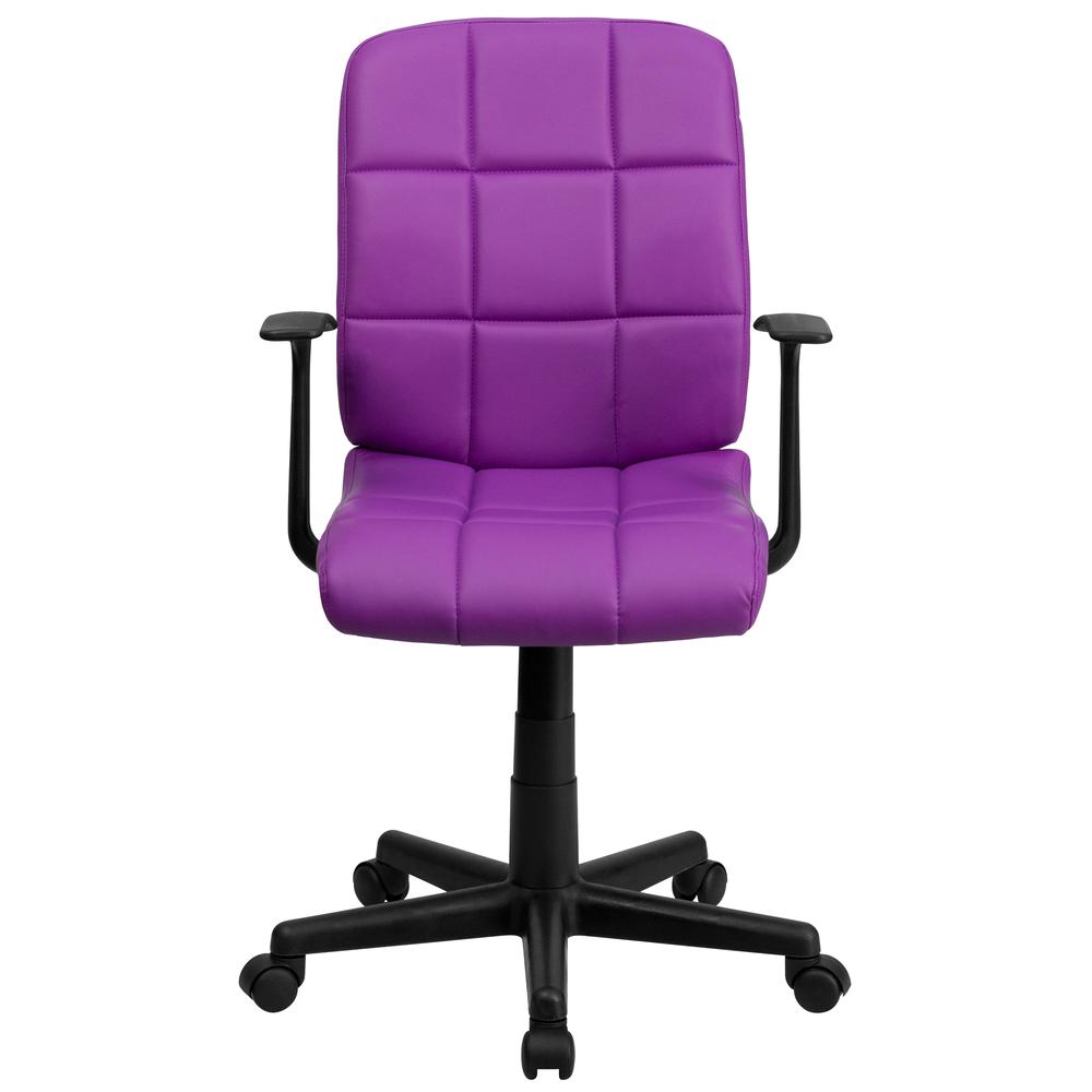 Mid-Back Purple Quilted Vinyl Swivel Task Office Chair with Arms. Picture 5