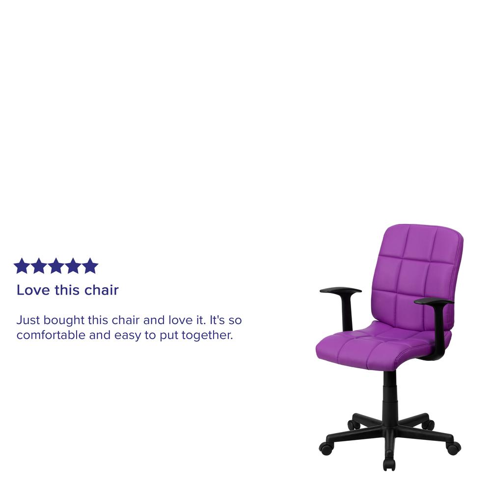 Mid-Back Purple Quilted Vinyl Swivel Task Office Chair with Arms. Picture 8