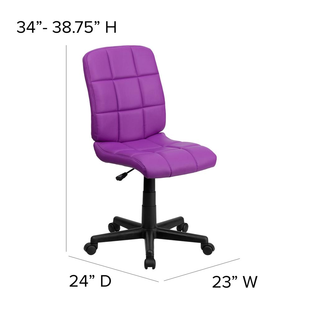 Mid-Back Purple Quilted Vinyl Swivel Task Office Chair. Picture 2