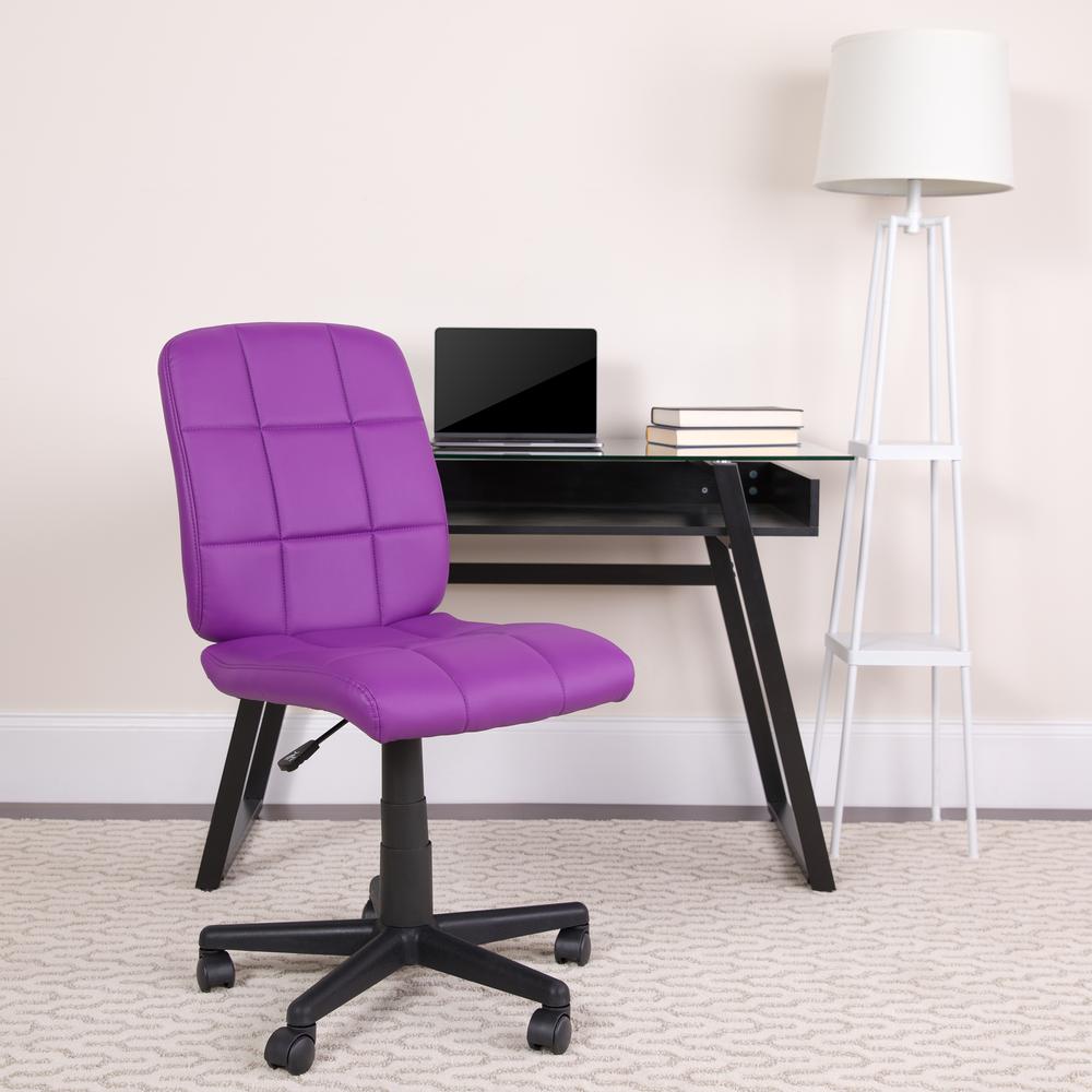Mid-Back Purple Quilted Vinyl Swivel Task Office Chair. Picture 9