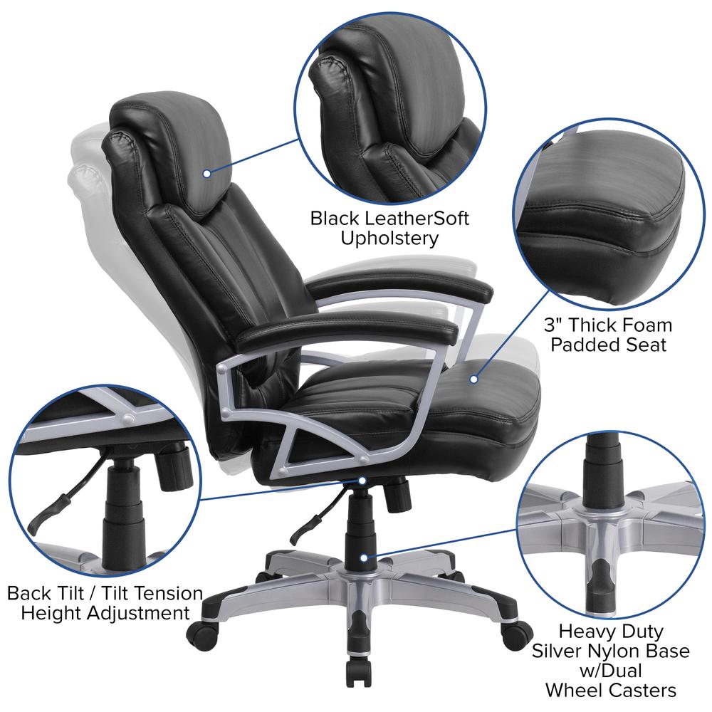 Big & Tall 500 lb. Rated Black LeatherSoft Executive Swivel Ergonomic Office Chair with Arms. Picture 6
