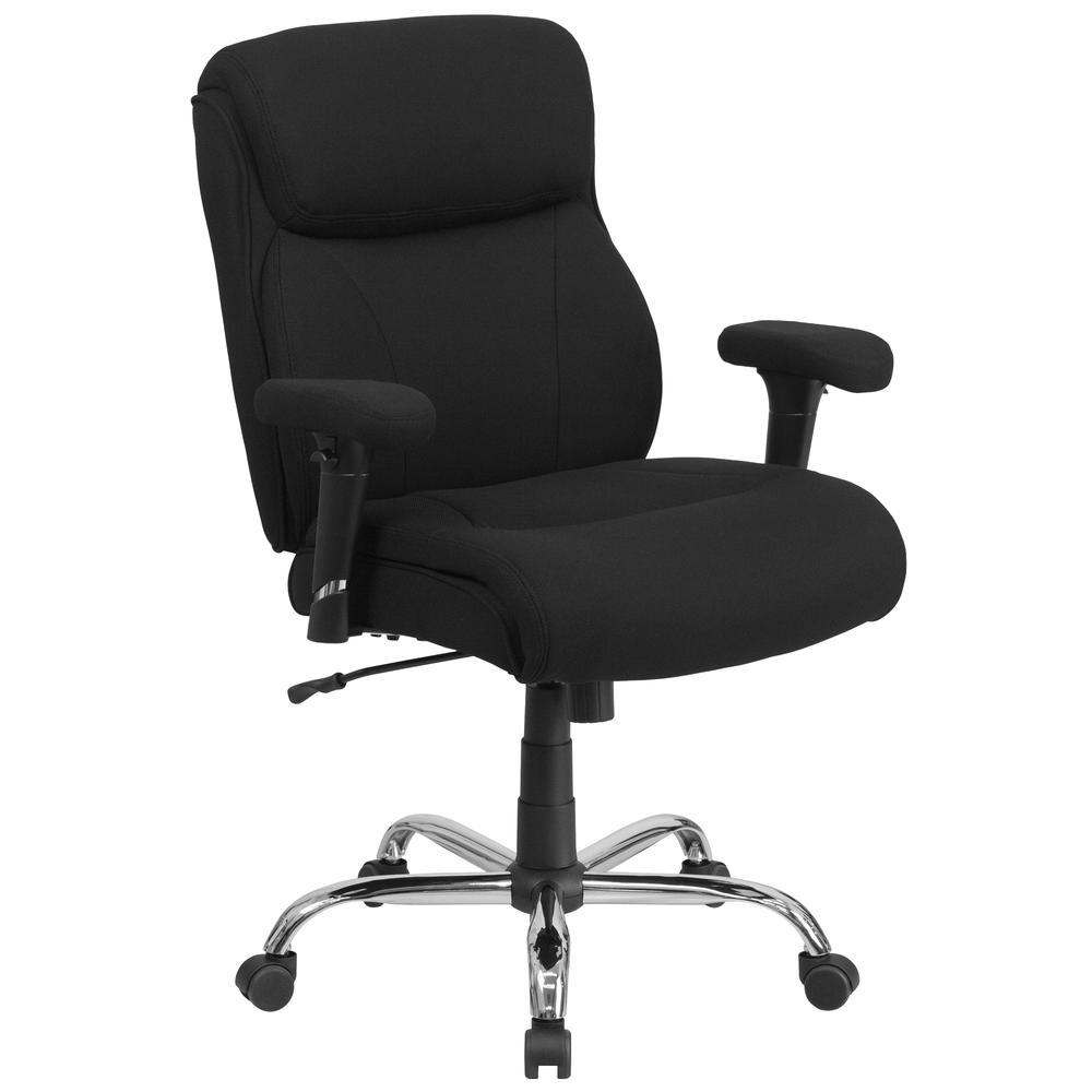 Big & Tall 400 lb. Rated Mid-Back Black Fabric Ergonomic Task Office Chair with Line Stitching and Adjustable Arms. Picture 1