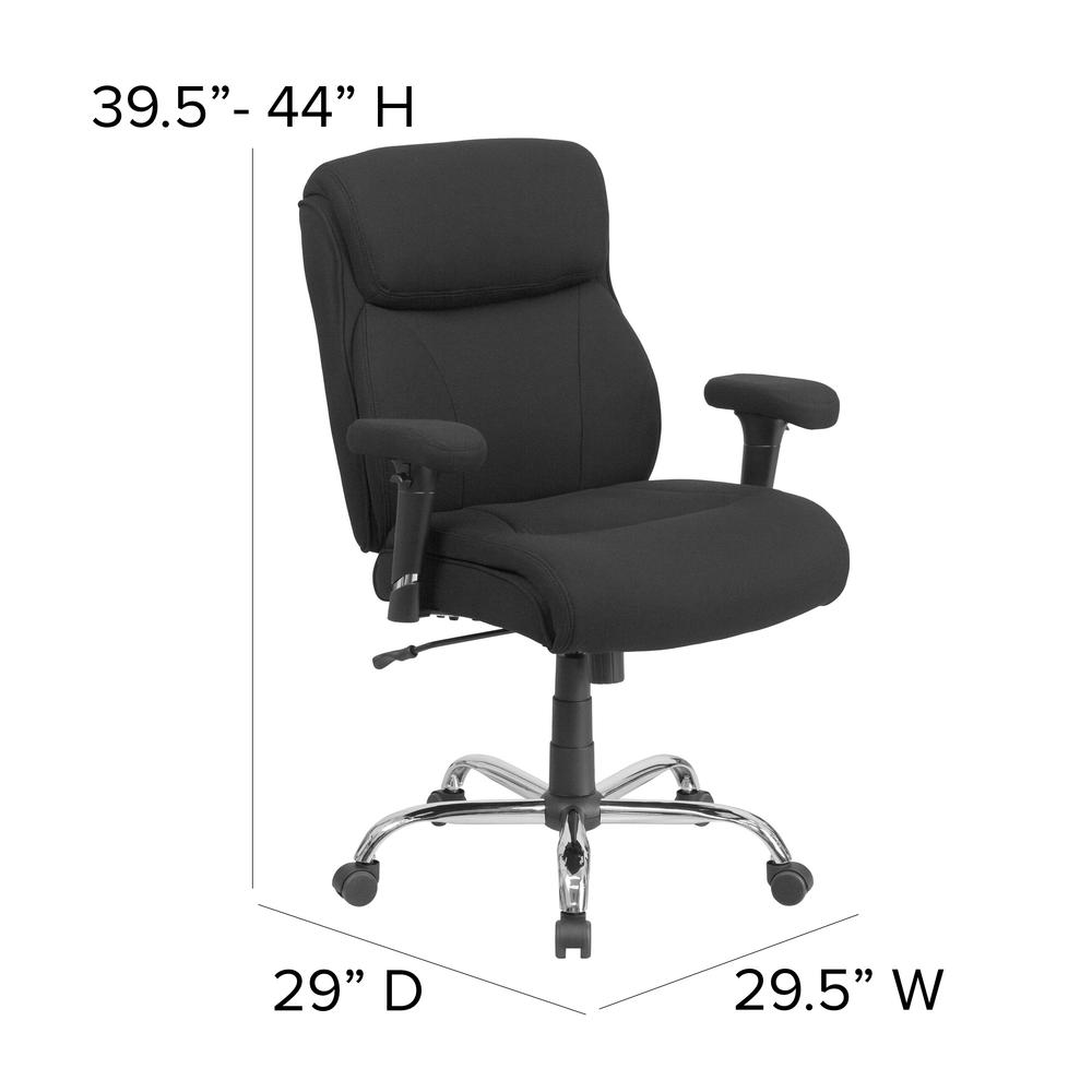 Big & Tall 400 lb. Rated Mid-Back Black Fabric Ergonomic Task Office Chair with Line Stitching and Adjustable Arms. Picture 2