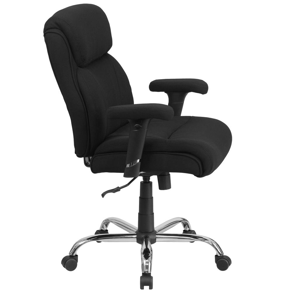 Big & Tall 400 lb. Rated Mid-Back Black Fabric Ergonomic Task Office Chair with Line Stitching and Adjustable Arms. Picture 3