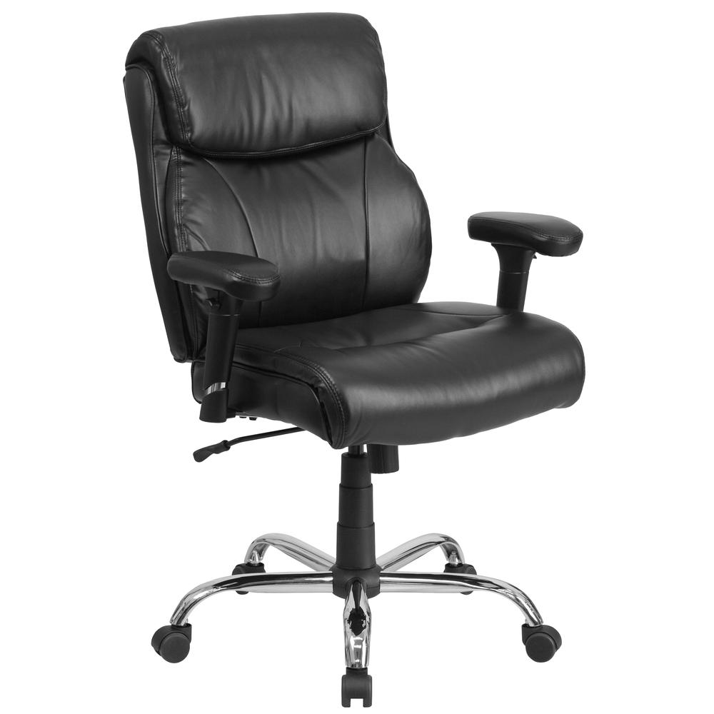 Big & Tall 400 lb. Rated Mid-Back Black LeatherSoft Ergonomic Task Office Chair with Clean Line Stitching and Adjustable Arms. Picture 1