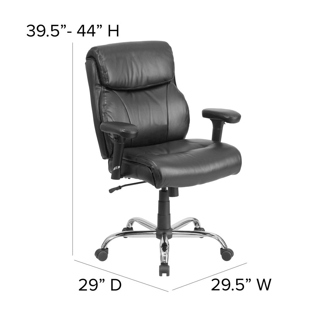 Big & Tall 400 lb. Rated Mid-Back Black LeatherSoft Ergonomic Task Office Chair with Clean Line Stitching and Adjustable Arms. Picture 2