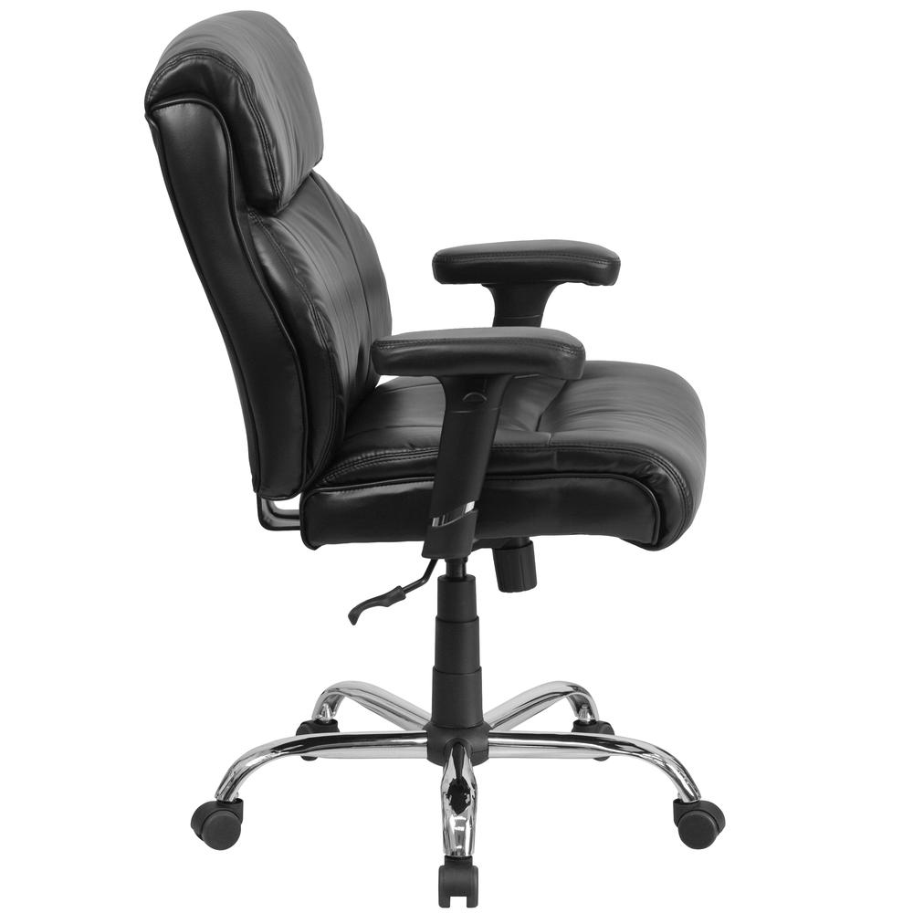 Big & Tall 400 lb. Rated Mid-Back Black LeatherSoft Ergonomic Task Office Chair with Clean Line Stitching and Adjustable Arms. Picture 3