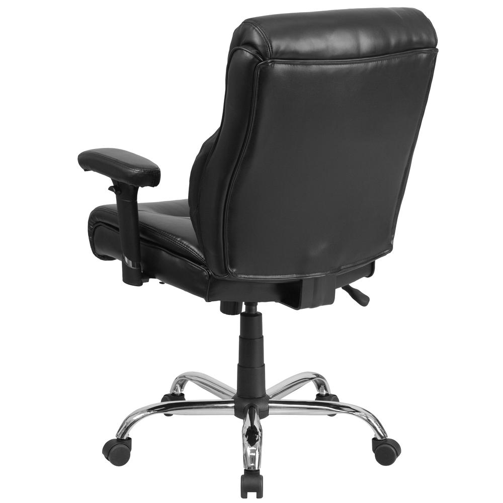 Big & Tall 400 lb. Rated Mid-Back Black LeatherSoft Ergonomic Task Office Chair with Clean Line Stitching and Adjustable Arms. Picture 4