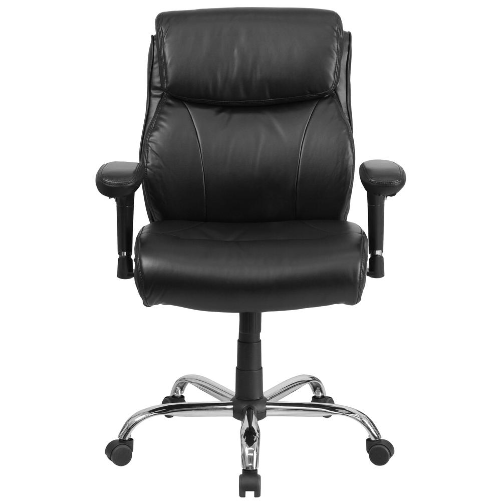 Big & Tall 400 lb. Rated Mid-Back Black LeatherSoft Ergonomic Task Office Chair with Clean Line Stitching and Adjustable Arms. Picture 5