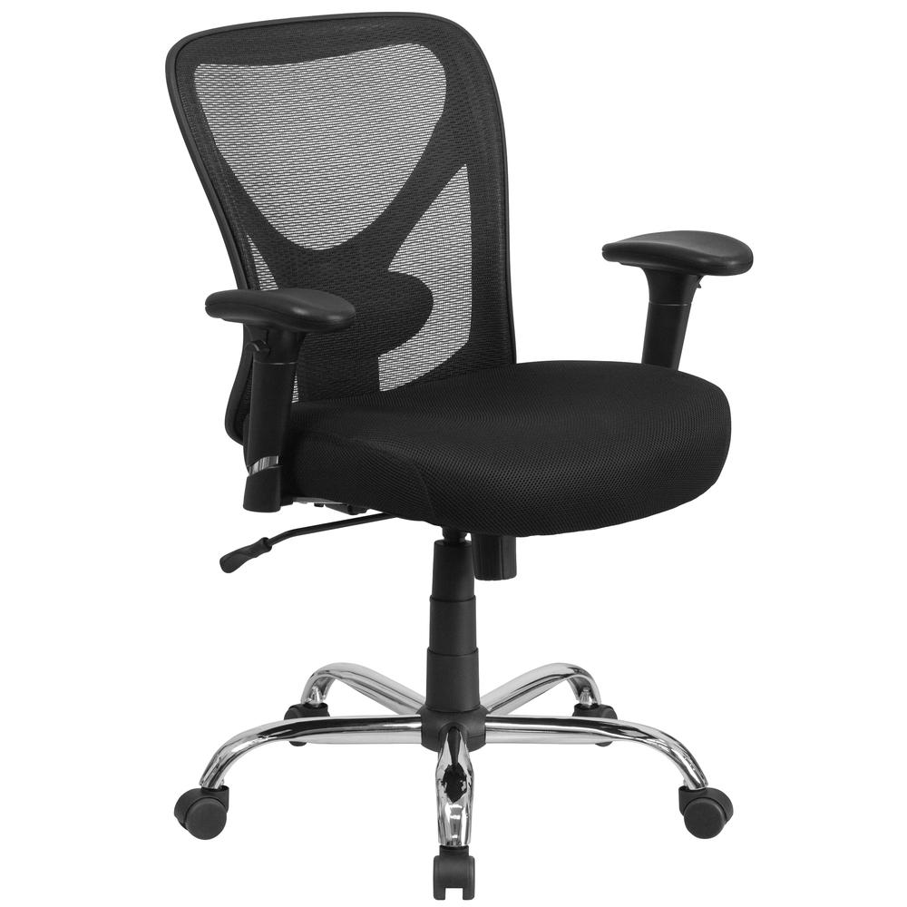 Big & Tall 400 lb. Rated Black Mesh Swivel Ergonomic Task Office Chair with Height Adjustable Back and Arms. The main picture.