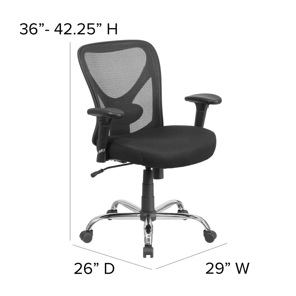 Big & Tall 400 lb. Rated Black Mesh Swivel Ergonomic Task Office Chair with Height Adjustable Back and Arms. Picture 2