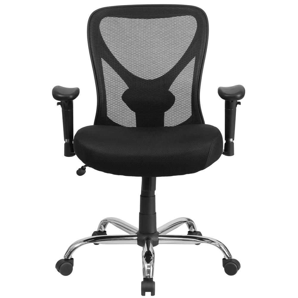 Big & Tall 400 lb. Rated Black Mesh Swivel Ergonomic Task Office Chair with Height Adjustable Back and Arms. Picture 5