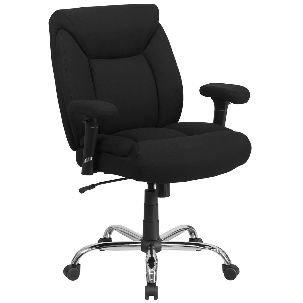 Big & Tall 400 lb. Rated Mid-Back Black Fabric Deep Tufted Swivel Ergonomic Task Office Chair with Adjustable Arms. Picture 1