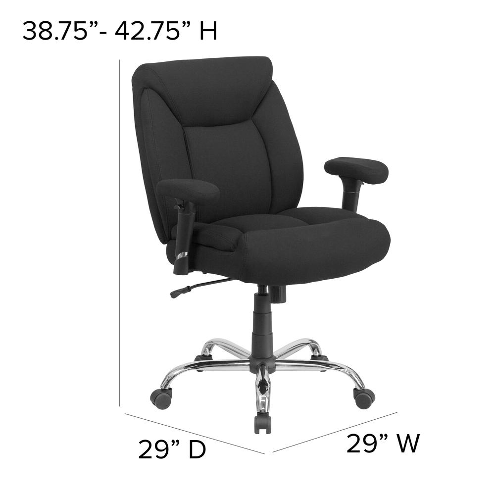 Big & Tall 400 lb. Rated Mid-Back Black Fabric Deep Tufted Swivel Ergonomic Task Office Chair with Adjustable Arms. Picture 2