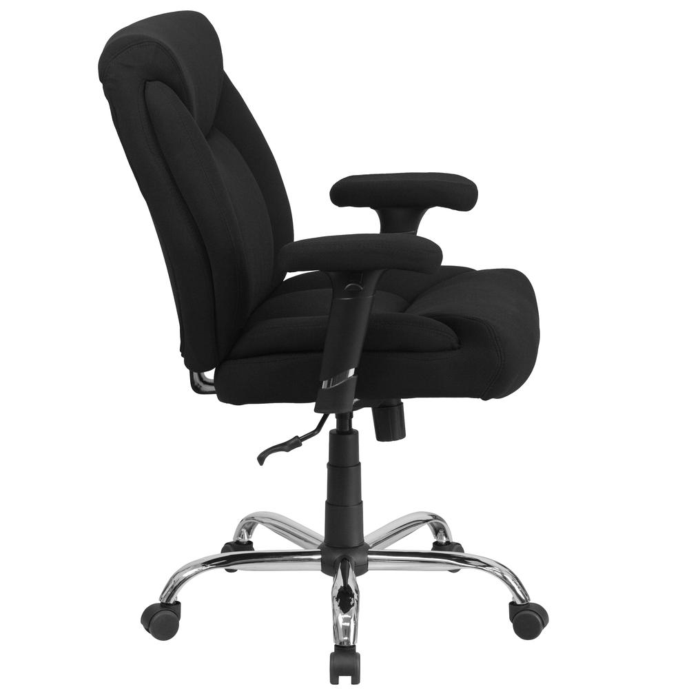 Big & Tall 400 lb. Rated Mid-Back Black Fabric Deep Tufted Swivel Ergonomic Task Office Chair with Adjustable Arms. Picture 3