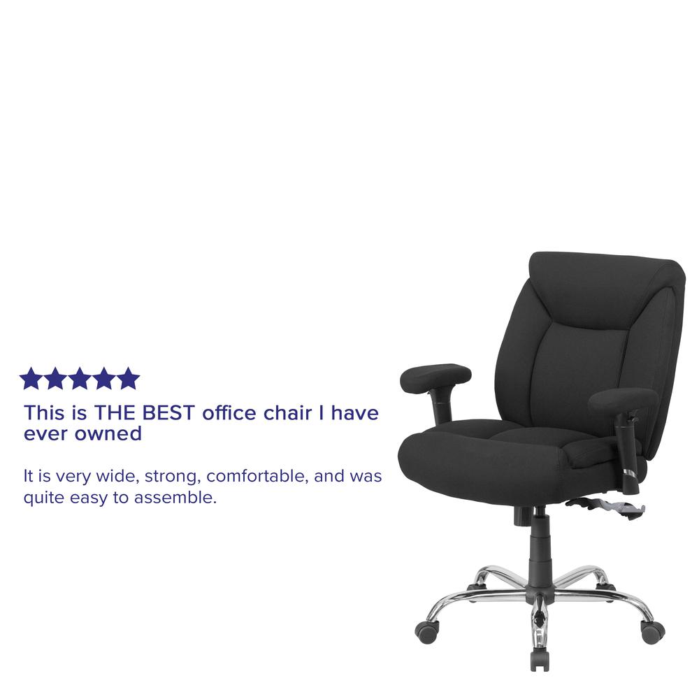 Big & Tall 400 lb. Rated Mid-Back Black Fabric Deep Tufted Swivel Ergonomic Task Office Chair with Adjustable Arms. Picture 8