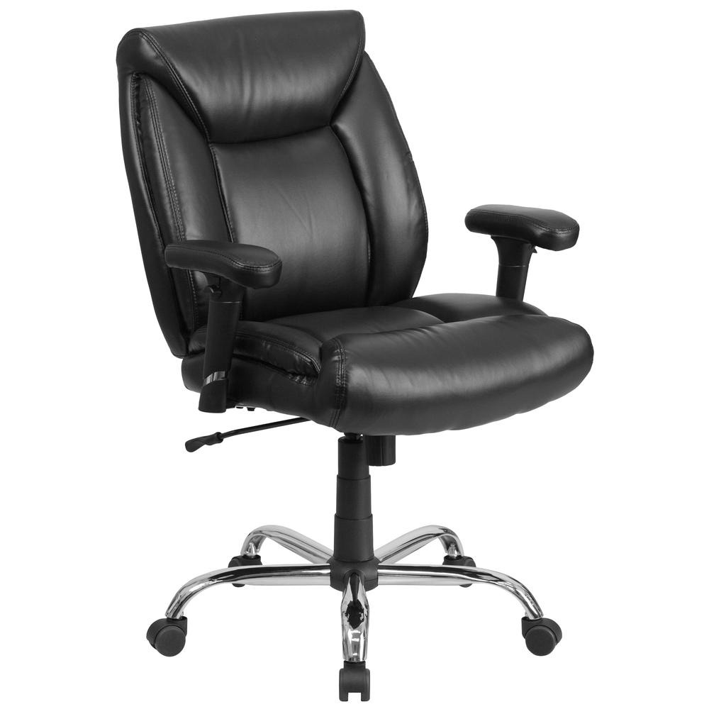 Big & Tall 400 lb. Rated Mid-Back Black LeatherSoft Deep Tufted Ergonomic Task Office Chair with Adjustable Arms. Picture 1