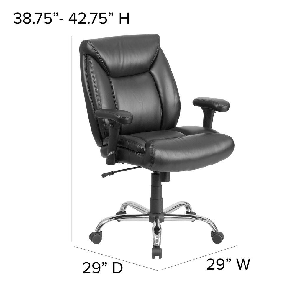 Big & Tall 400 lb. Rated Mid-Back Black LeatherSoft Deep Tufted Ergonomic Task Office Chair with Adjustable Arms. Picture 2