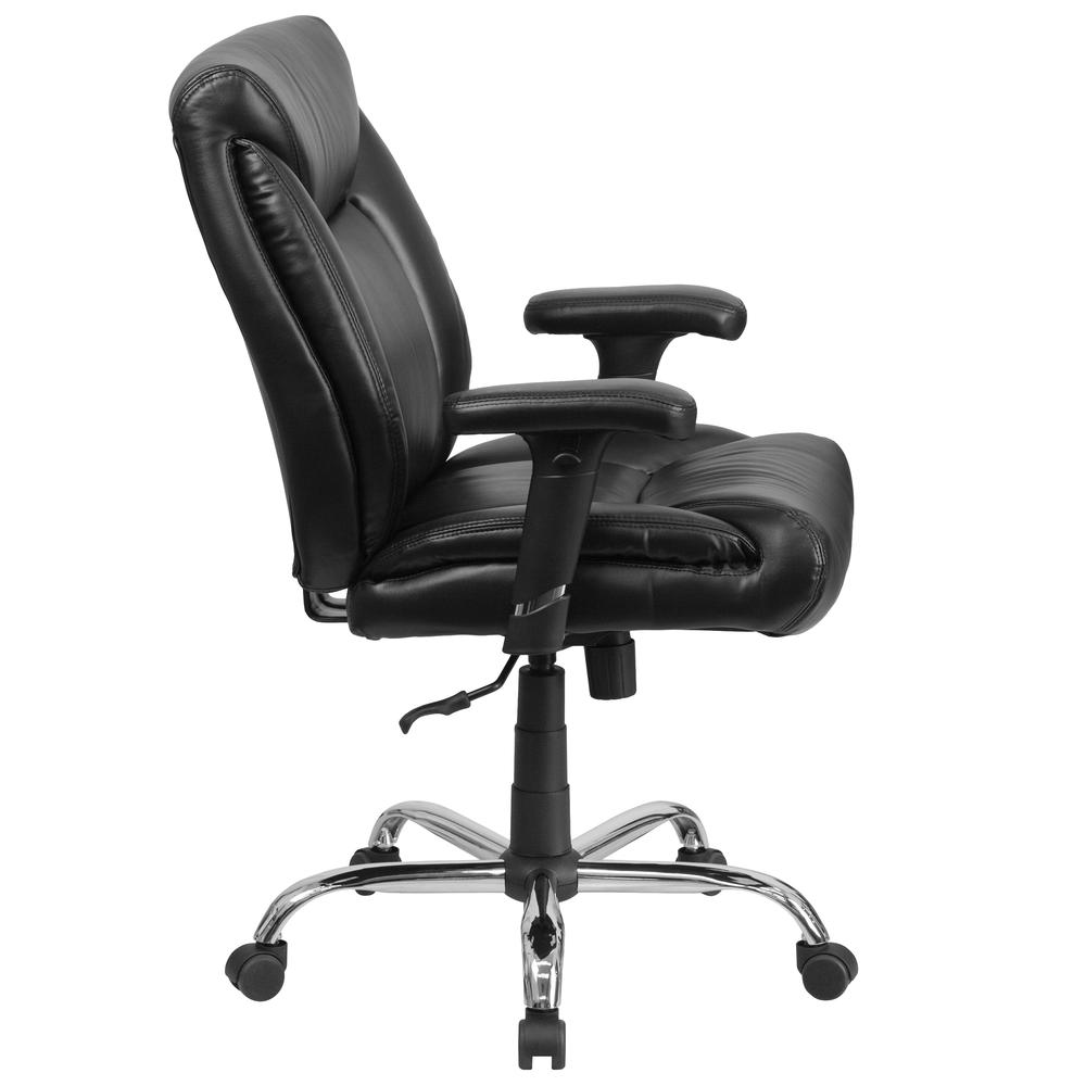 Big & Tall 400 lb. Rated Mid-Back Black LeatherSoft Deep Tufted Ergonomic Task Office Chair with Adjustable Arms. Picture 3