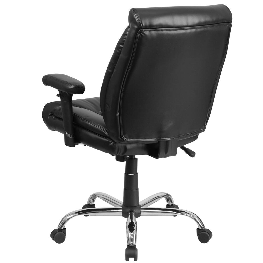 Big & Tall 400 lb. Rated Mid-Back Black LeatherSoft Deep Tufted Ergonomic Task Office Chair with Adjustable Arms. Picture 4