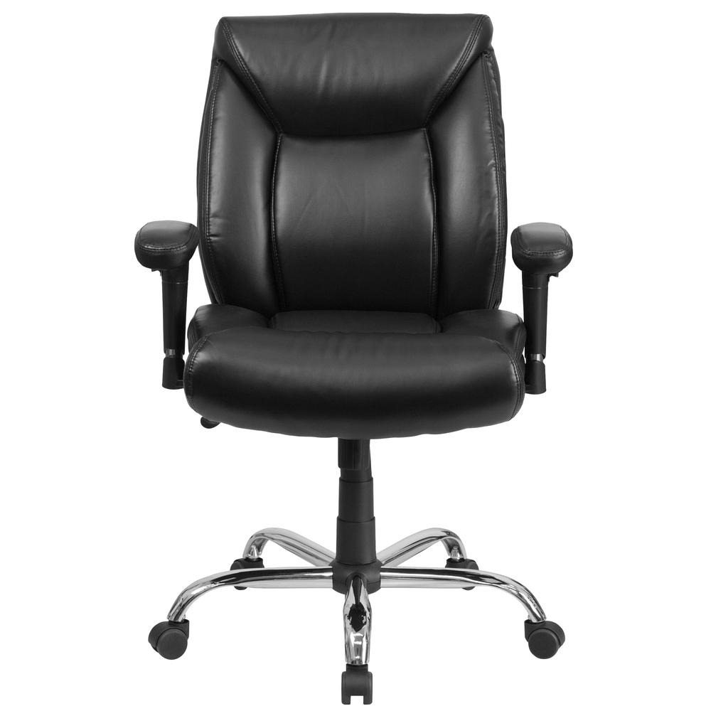 Big & Tall 400 lb. Rated Mid-Back Black LeatherSoft Deep Tufted Ergonomic Task Office Chair with Adjustable Arms. Picture 5