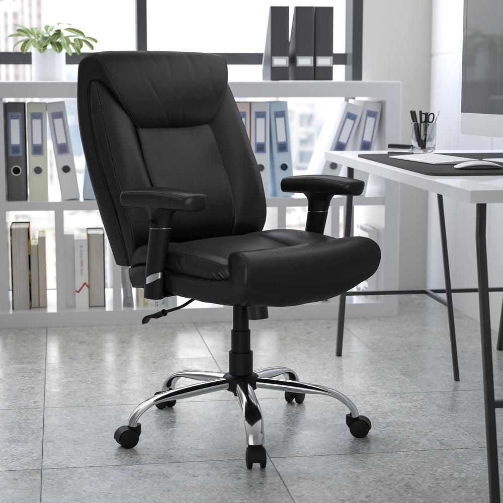 Big & Tall 400 lb. Rated Mid-Back Black LeatherSoft Deep Tufted Ergonomic Task Office Chair with Adjustable Arms. Picture 6