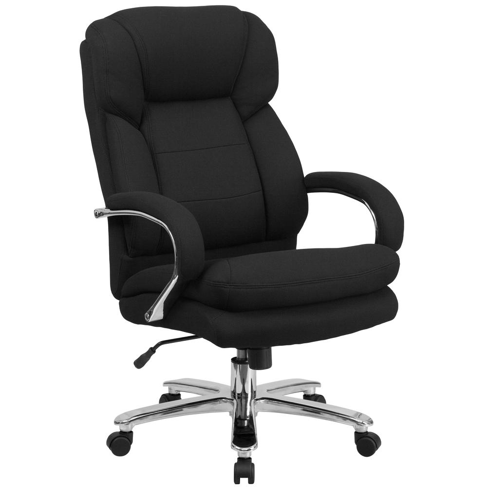 24/7 Intensive Use Big & Tall 500 lb. Rated Black Fabric Executive Ergonomic Office Chair with Loop Arms. Picture 1