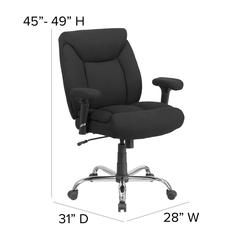 24/7 Intensive Use Big & Tall 500 lb. Rated Black Fabric Executive Ergonomic Office Chair with Loop Arms. Picture 2