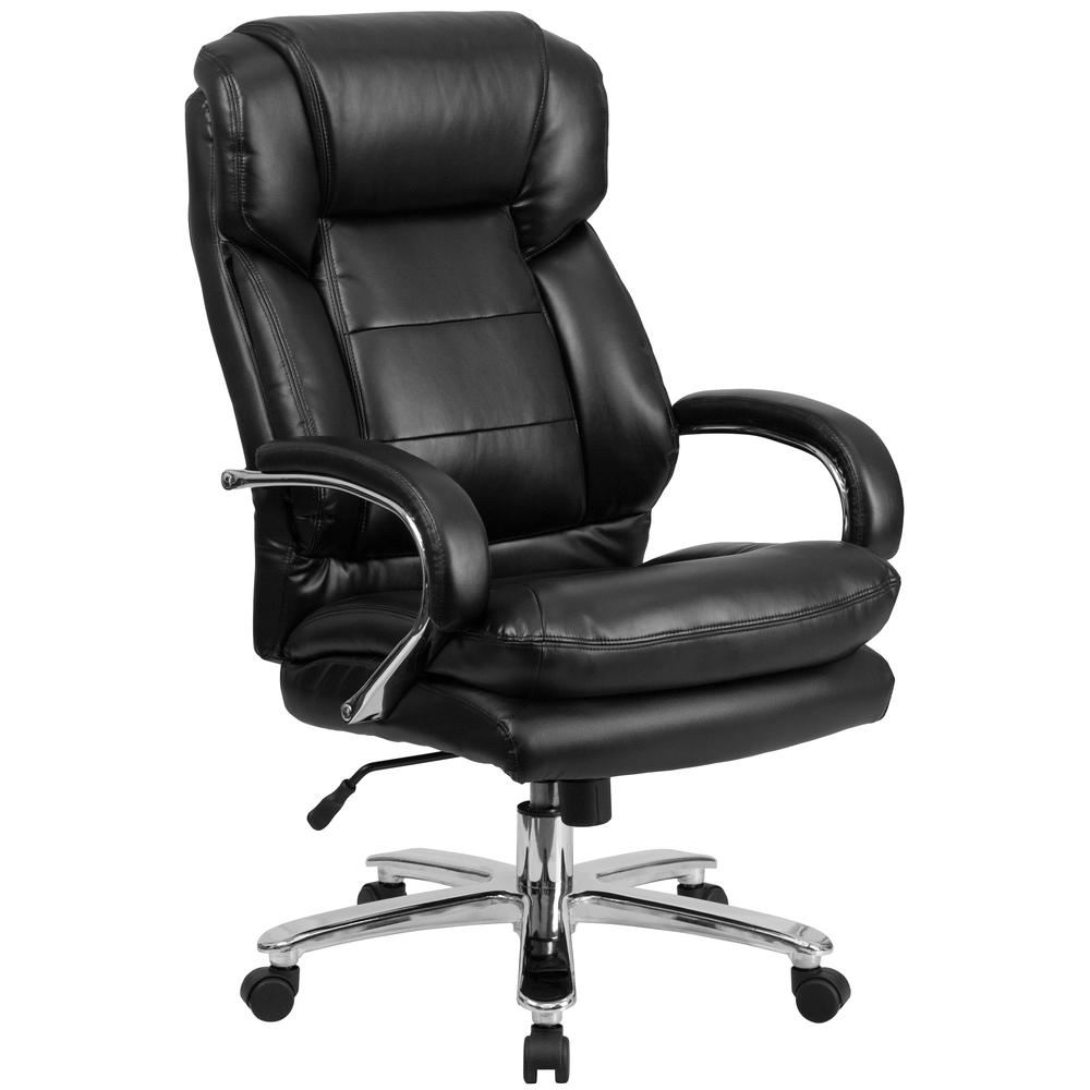 24/7 Intensive Use Big & Tall 500 lb. Rated Black LeatherSoft Swivel Ergonomic Office Chair with Loop Arms. Picture 1