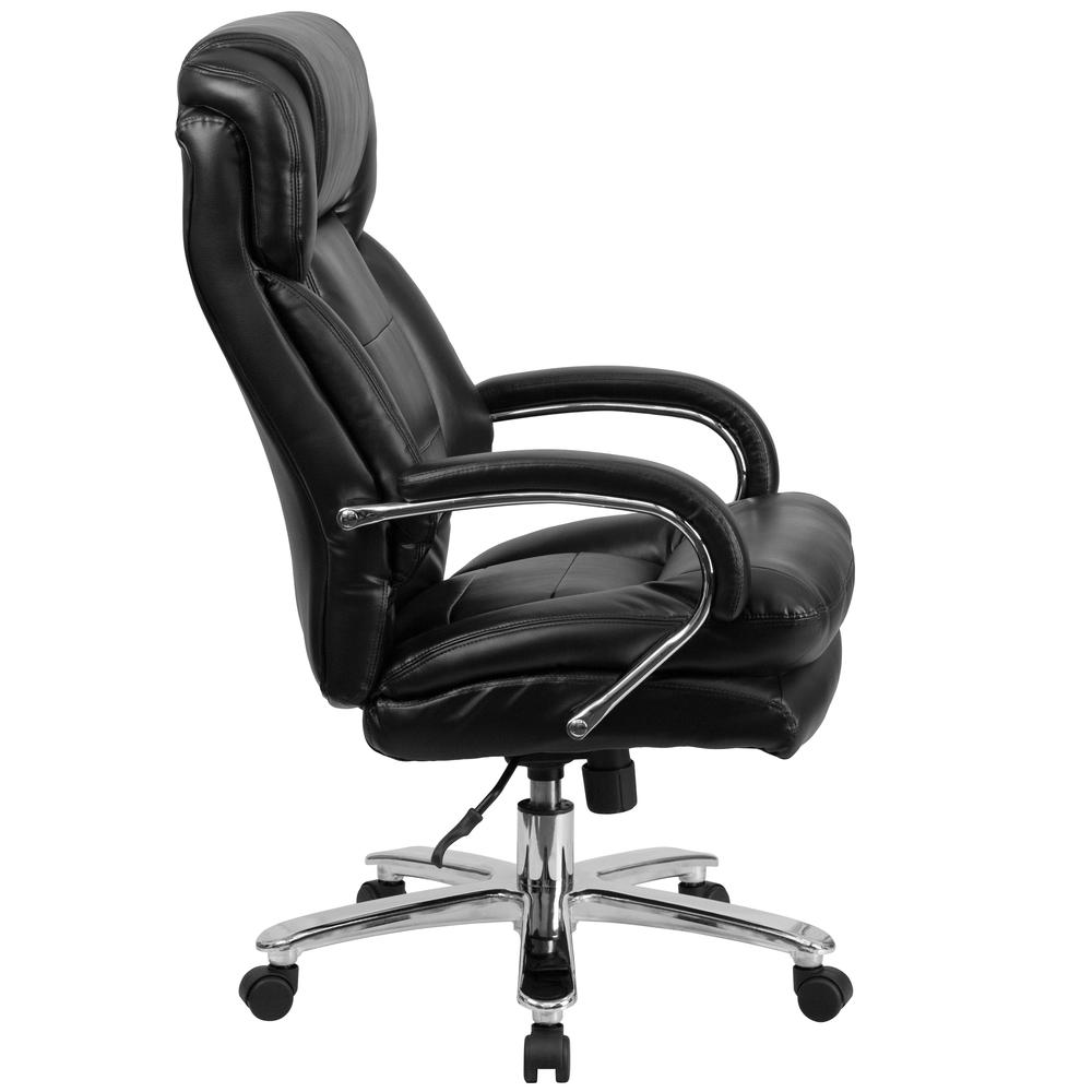 24/7 Intensive Use Big & Tall 500 lb. Rated Black LeatherSoft Swivel Ergonomic Office Chair with Loop Arms. Picture 3