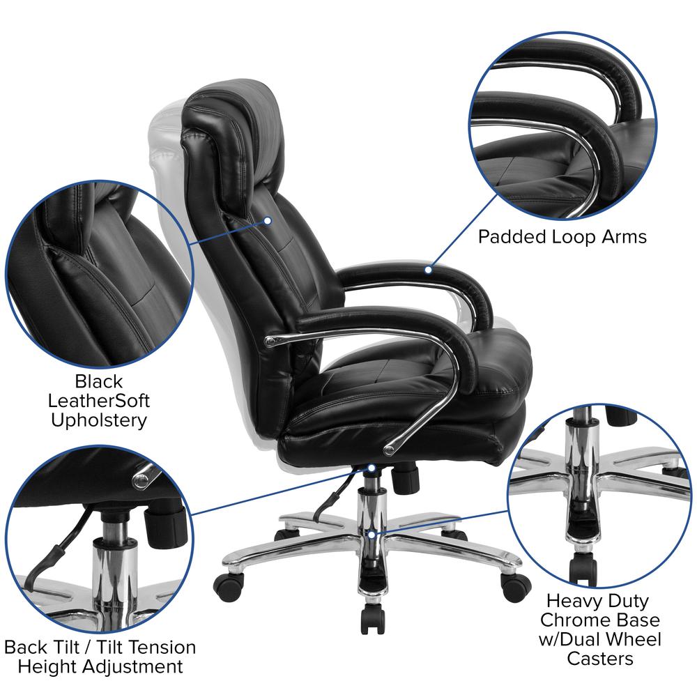 24/7 Intensive Use Big & Tall 500 lb. Rated Black LeatherSoft Swivel Ergonomic Office Chair with Loop Arms. Picture 6